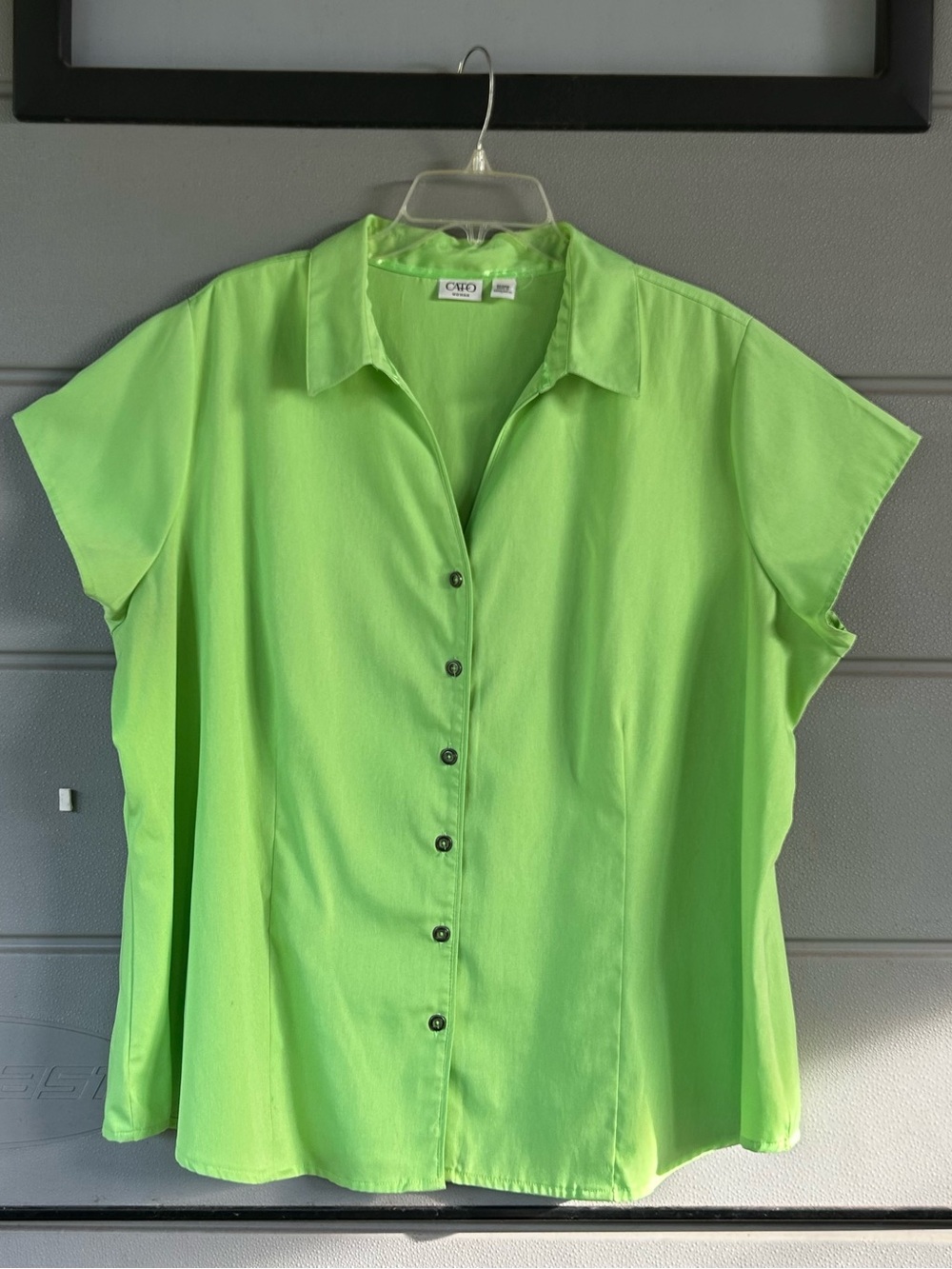 Cato Bright Lime Green Short Sleeve Button-Front Shirt